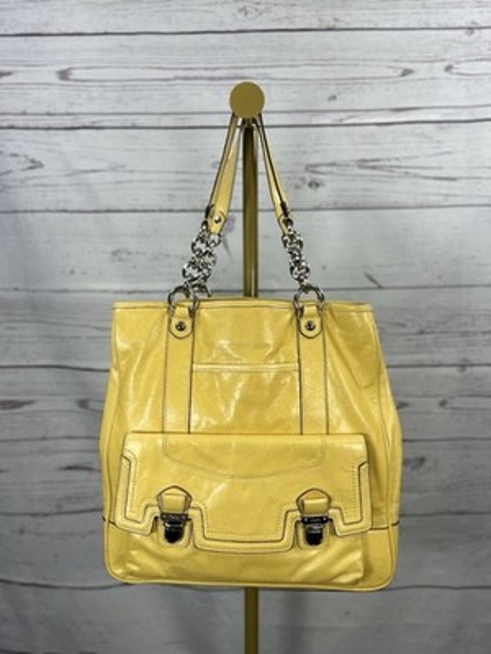 Coach Yellow Leather Chain Handle Tote Shoulder Bag Style 17924